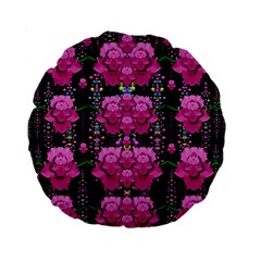 In The Dark Is Rain And Fantasy Flowers Decorative Standard 15  Premium Round Cushions by pepitasart