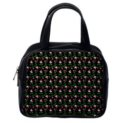 Carnation Pink Black Classic Handbag (one Side)