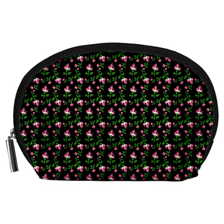 Carnation Pink Black Accessory Pouch (Large)