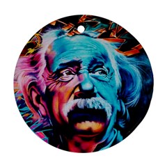 Albert Einstein Retro Wall Graffiti Blue Pink Orange Modern Urban Art Grunge Round Ornament (two Sides) by snek