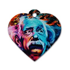 Albert Einstein Retro Wall Graffiti Blue Pink Orange Modern Urban Art Grunge Dog Tag Heart (two Sides) by snek