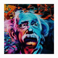 Albert Einstein Retro Wall Graffiti Blue Pink Orange Modern Urban Art Grunge Medium Glasses Cloth (2 Sides) by snek