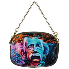 Albert Einstein Retro Wall Graffiti Blue Pink Orange Modern Urban Art Grunge Chain Purse (two Sides) by snek