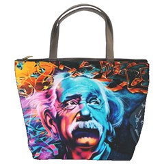 Albert Einstein Retro Wall Graffiti Blue Pink Orange Modern Urban Art Grunge Bucket Bag by snek