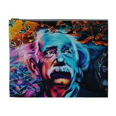 Albert Einstein Retro Wall Graffiti Blue Pink Orange Modern Urban Art Grunge Cosmetic Bag (xl) by snek