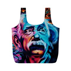 Albert Einstein Retro Wall Graffiti Blue Pink Orange Modern Urban Art Grunge Full Print Recycle Bag (m) by snek