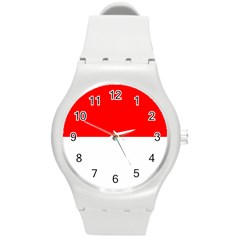 Flag Of Indonesia Round Plastic Sport Watch (m) by abbeyz71