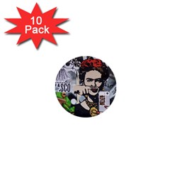 Frida Kahlo Brick Wall Graffiti Urban Art With Grunge Eye And Frog  1  Mini Buttons (10 Pack)  by snek