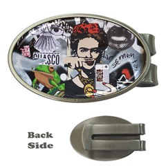 Frida Kahlo Brick Wall Graffiti Urban Art With Grunge Eye And Frog  Money Clips (oval)  by snek