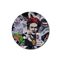 Frida Kahlo brick wall graffiti urban art with grunge eye and frog  Rubber Round Coaster (4 pack) 