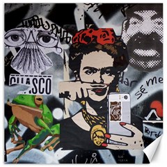 Frida Kahlo Brick Wall Graffiti Urban Art With Grunge Eye And Frog  Canvas 20  X 20  by snek