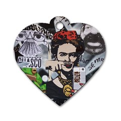 Frida Kahlo Brick Wall Graffiti Urban Art With Grunge Eye And Frog  Dog Tag Heart (one Side) by snek