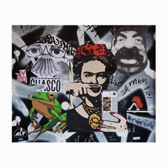 Frida Kahlo Brick Wall Graffiti Urban Art With Grunge Eye And Frog  Small Glasses Cloth (2 Sides) by snek