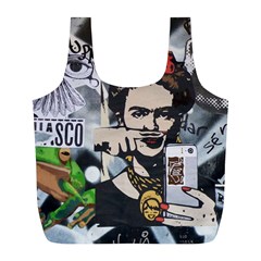 Frida Kahlo Brick Wall Graffiti Urban Art With Grunge Eye And Frog  Full Print Recycle Bag (l) by snek