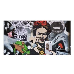 Frida Kahlo Brick Wall Graffiti Urban Art With Grunge Eye And Frog  Satin Shawl by snek