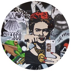 Frida Kahlo Brick Wall Graffiti Urban Art With Grunge Eye And Frog  Wooden Bottle Opener (round) by snek