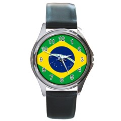 Flag Of Brazil Round Metal Watch by abbeyz71