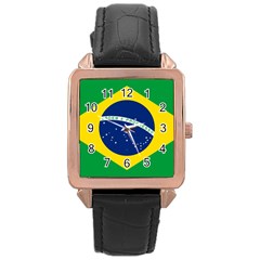 Flag Of Brazil Rose Gold Leather Watch  by abbeyz71