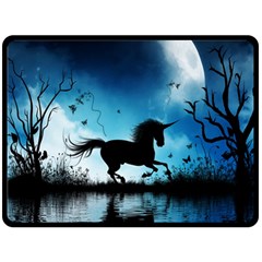 Wonderful Unicorn Silhouette In The Night Fleece Blanket (large)  by FantasyWorld7