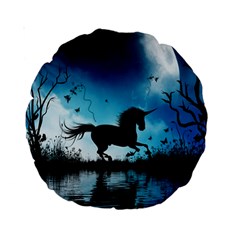 Wonderful Unicorn Silhouette In The Night Standard 15  Premium Round Cushions by FantasyWorld7