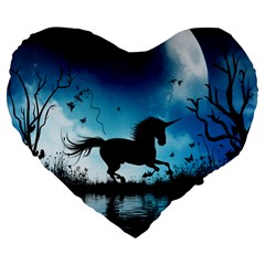 Wonderful Unicorn Silhouette In The Night Large 19  Premium Heart Shape Cushions by FantasyWorld7