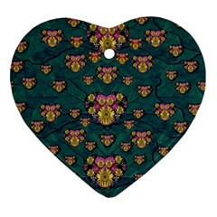 Hearts And Sun Flowers In Decorative Happy Harmony Ornament (heart) by pepitasart