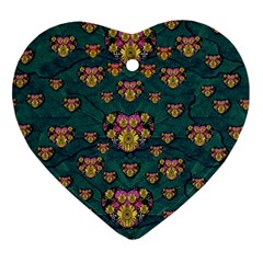 Hearts And Sun Flowers In Decorative Happy Harmony Heart Ornament (two Sides) by pepitasart