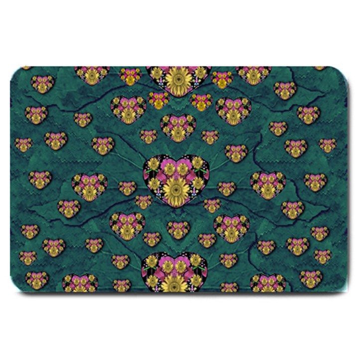 Hearts And Sun Flowers In Decorative Happy Harmony Large Doormat 