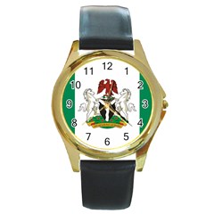 Flag Of Nigeria  Round Gold Metal Watch by abbeyz71