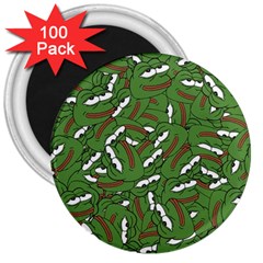 Pepe The Frog Face Pattern Green Kekistan Meme 3  Magnets (100 Pack) by snek