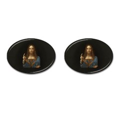 Salvator Mundi Leonardo Davindi 1500 Jesus Christ Savior Of The World Original Paint Most Expensive In The World Cufflinks (oval) by snek