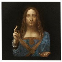 Salvator Mundi Leonardo Davindi 1500 Jesus Christ Savior Of The World Original Paint Most Expensive In The World Wooden Puzzle Square by snek