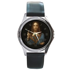Salvator Mundi Leonardo Davindi 1500 Jesus Christ Savior Of The World Original Paint Most Expensive In The World Round Metal Watch by snek