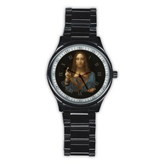 Salvator Mundi Leonardo Davindi 1500 Jesus Christ Savior Of The World Original Paint Most Expensive In The World Stainless Steel Round Watch by snek