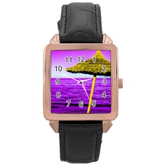 Pop Art Beach Umbrella Rose Gold Leather Watch  by essentialimage