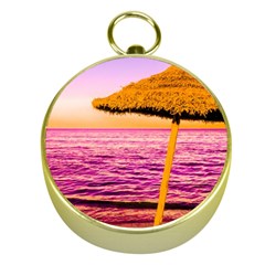 Pop Art Beach Umbrella  Gold Compasses by essentialimage