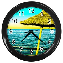 Pop Art Beach Umbrella  Wall Clock (black) by essentialimage