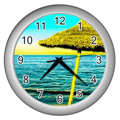 Pop Art Beach Umbrella  Wall Clock (Silver)