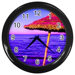 Pop Art Beach Umbrella  Wall Clock (black) by essentialimage