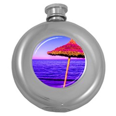 Pop Art Beach Umbrella  Round Hip Flask (5 Oz)