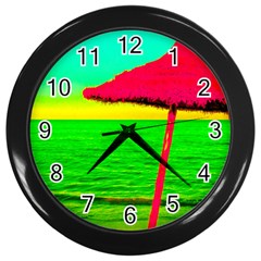 Pop Art Beach Umbrella Wall Clock (black) by essentialimage