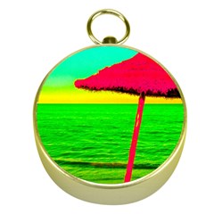 Pop Art Beach Umbrella Gold Compasses by essentialimage
