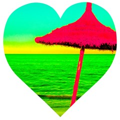 Pop Art Beach Umbrella Wooden Puzzle Heart by essentialimage