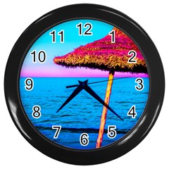 Pop Art Beach Umbrella  Wall Clock (black) by essentialimage