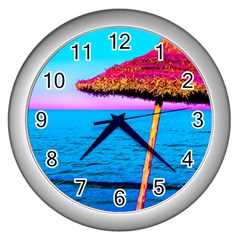 Pop Art Beach Umbrella  Wall Clock (silver) by essentialimage