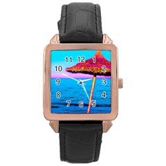 Pop Art Beach Umbrella  Rose Gold Leather Watch  by essentialimage