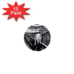 The Scream Edvard Munch 1893 Original Lithography Black And White Engraving 1  Mini Buttons (10 Pack)  by snek