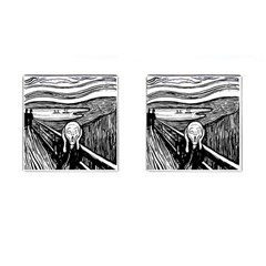 The Scream Edvard Munch 1893 Original Lithography Black And White Engraving Cufflinks (square) by snek