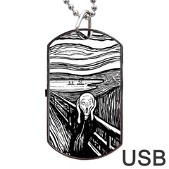 The Scream Edvard Munch 1893 Original Lithography Black And White Engraving Dog Tag Usb Flash (one Side) by snek
