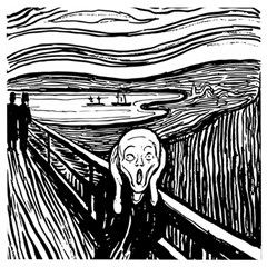 The Scream Edvard Munch 1893 Original Lithography Black And White Engraving Wooden Puzzle Square by snek